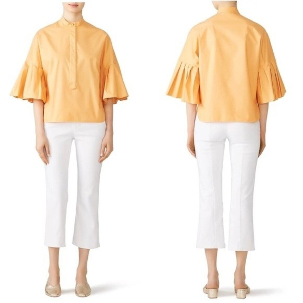 GENNY | Pleated Poplin Bell Sleeve Silver Trim Orange Top